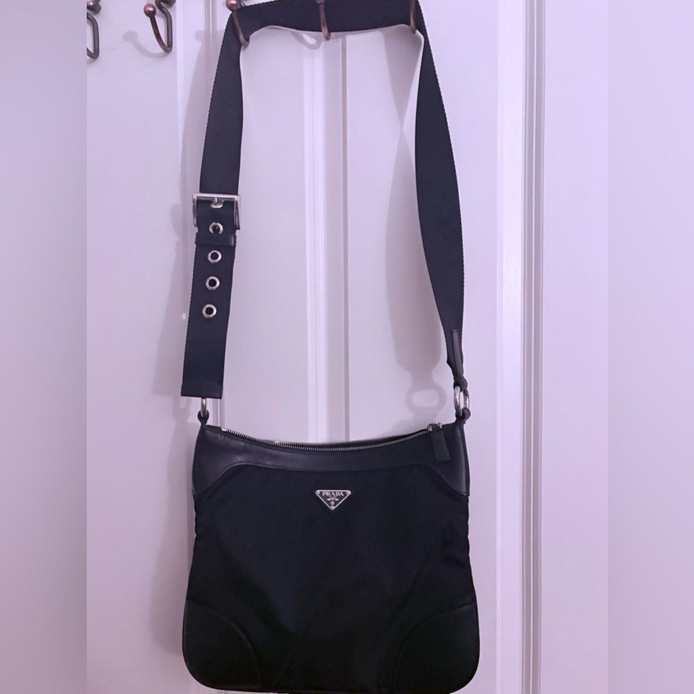 Prada Black Nylon & Leather Shoulder Bag